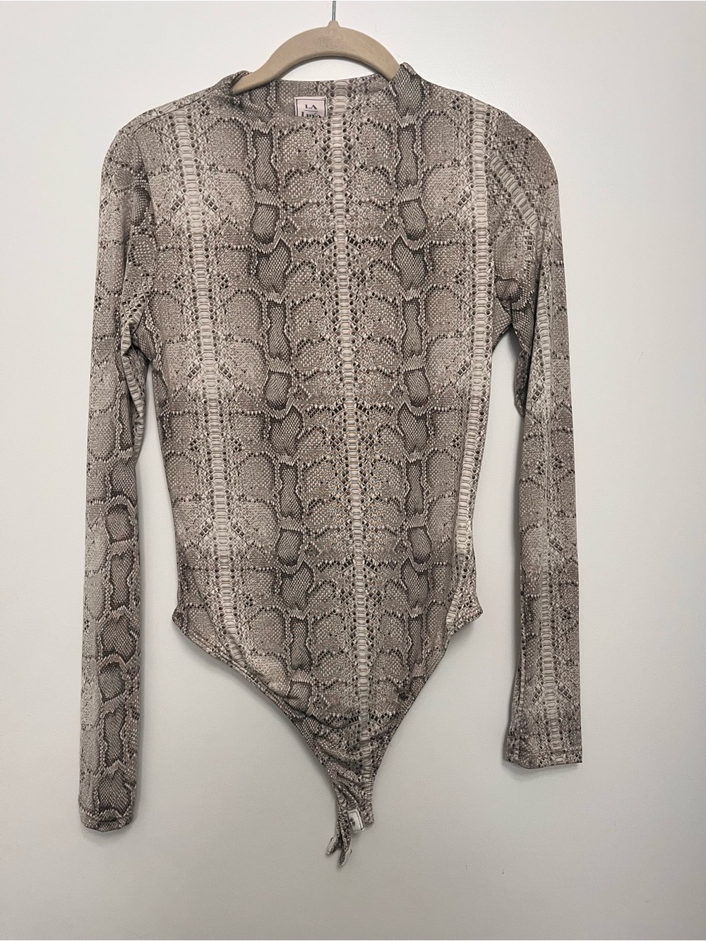 LA Luxe Cream Snake Print Long Sleeve Bodysuit